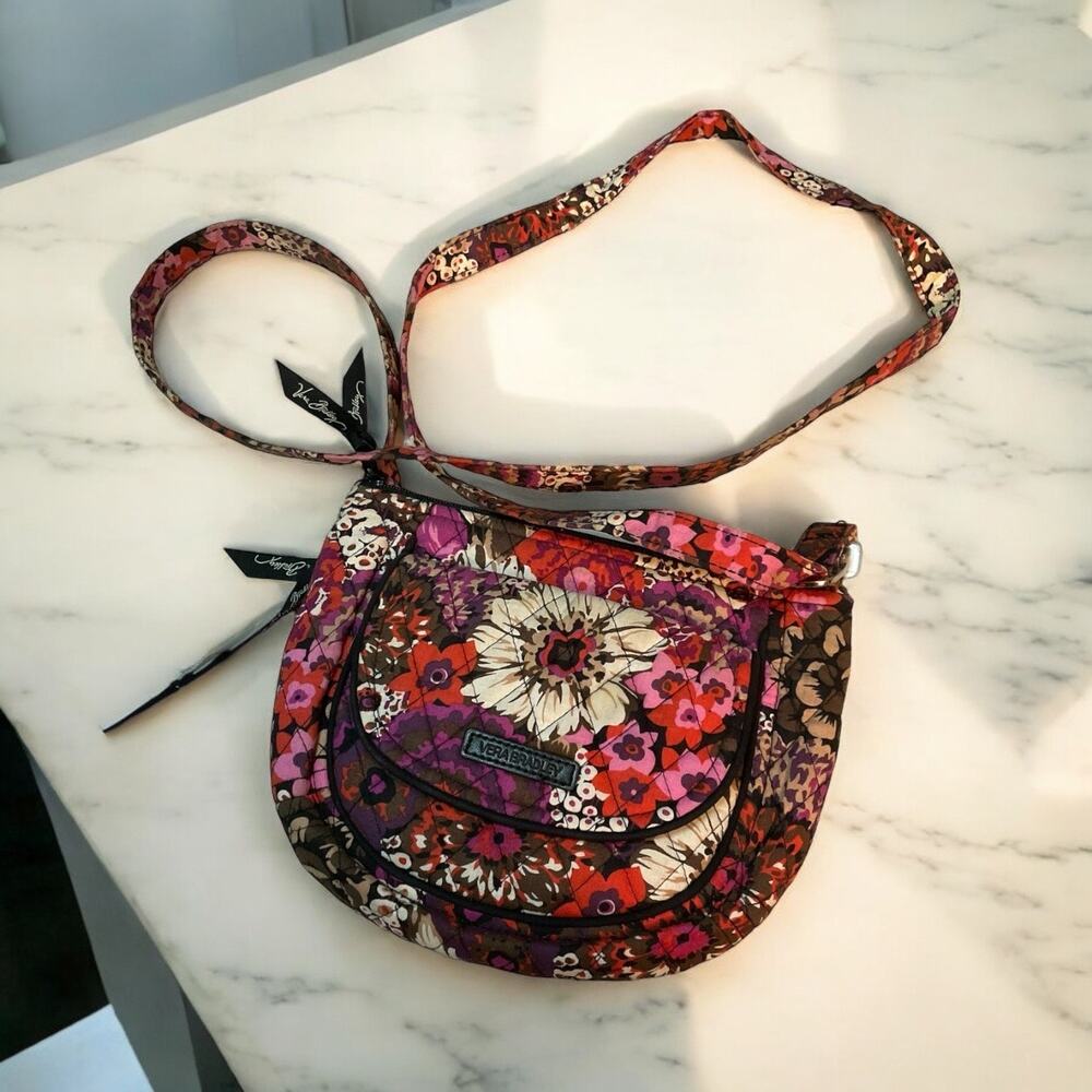 Vera Bradley Floral Purse Small Crossbody Outside Pockets Multicolor Pink Purple